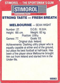 1990 AFL Scanlens Stimorol #46 Sean Wight Back